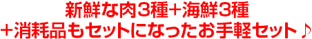 新鮮な肉3種+海鮮3種+消耗品もセットになったお手軽セット♪