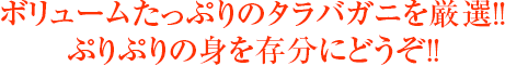 ボリュームたっぷりのタラバガニを厳選!!ぷりぷりの身を存分にどうぞ!!